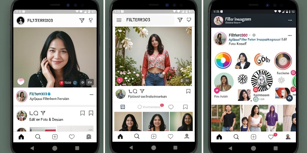 Antarmuka FILTER303 yang menampilkan berbagai pilihan filter Instagram.