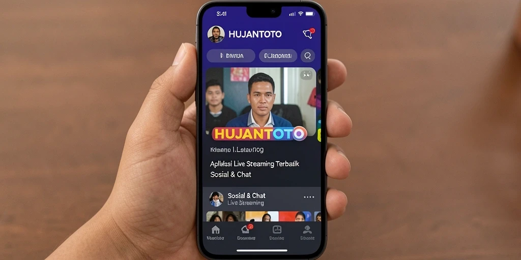 Antarmuka aplikasi HUJANTOTO menampilkan fitur Live Streaming yang menarik.