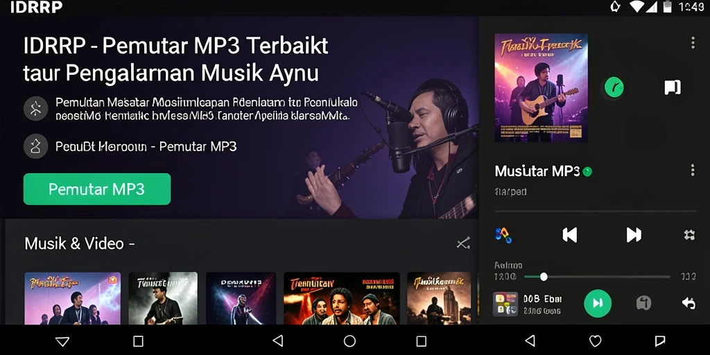 Antarmuka IDRRP menampilkan kontrol pemutar musik yang sederhana dan intuitif.