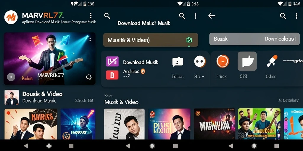 Antarmuka intuitif MARVRL77 untuk mengunduh musik dengan mudah.