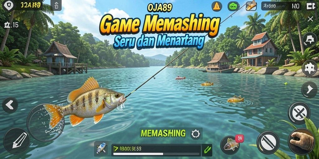 Tampilan antarmuka OJA89 saat memancing dengan berbagai pilihan lokasi.