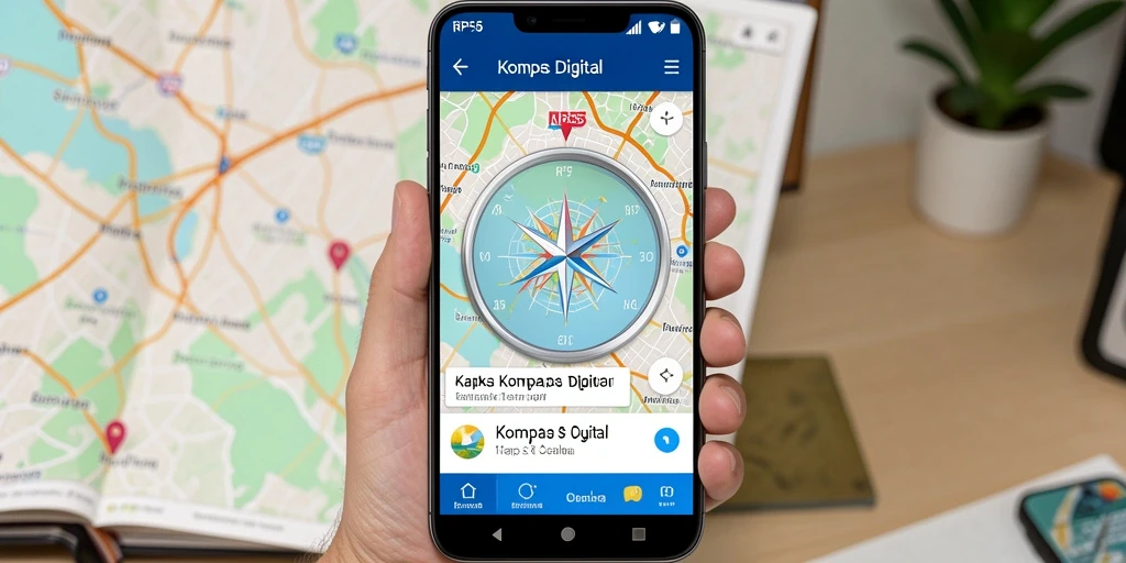 Tampilan antarmuka pengguna yang sederhana dari aplikasi Kompas Digital.