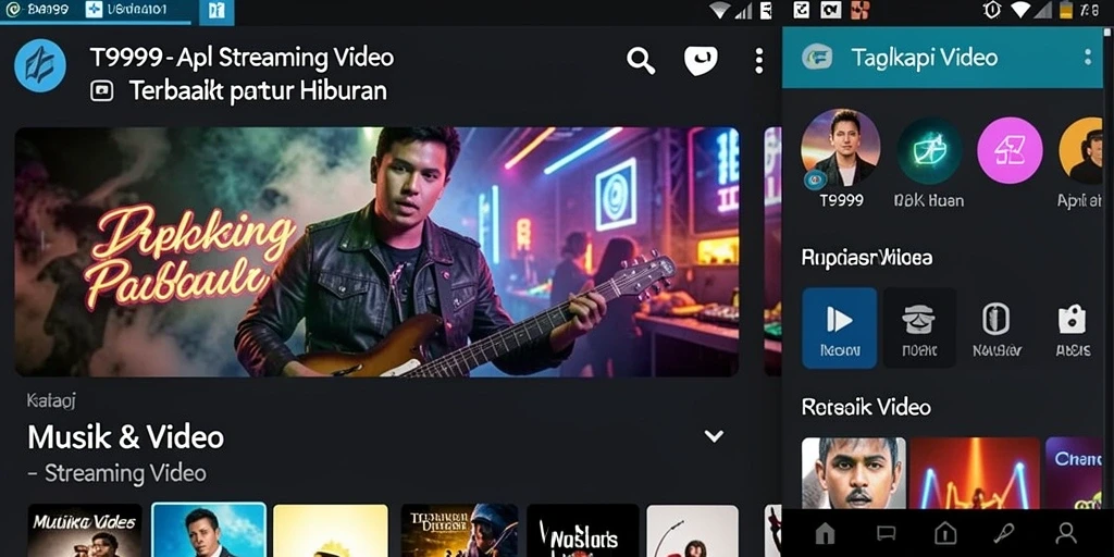 Tampilan aplikasi T9999 menunjukkan berbagai pilihan video streaming yang menarik.